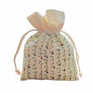 12 Brown Floral Flower Patterned Cotton Fabric Gift Jewelry Bags Drawstring Cord